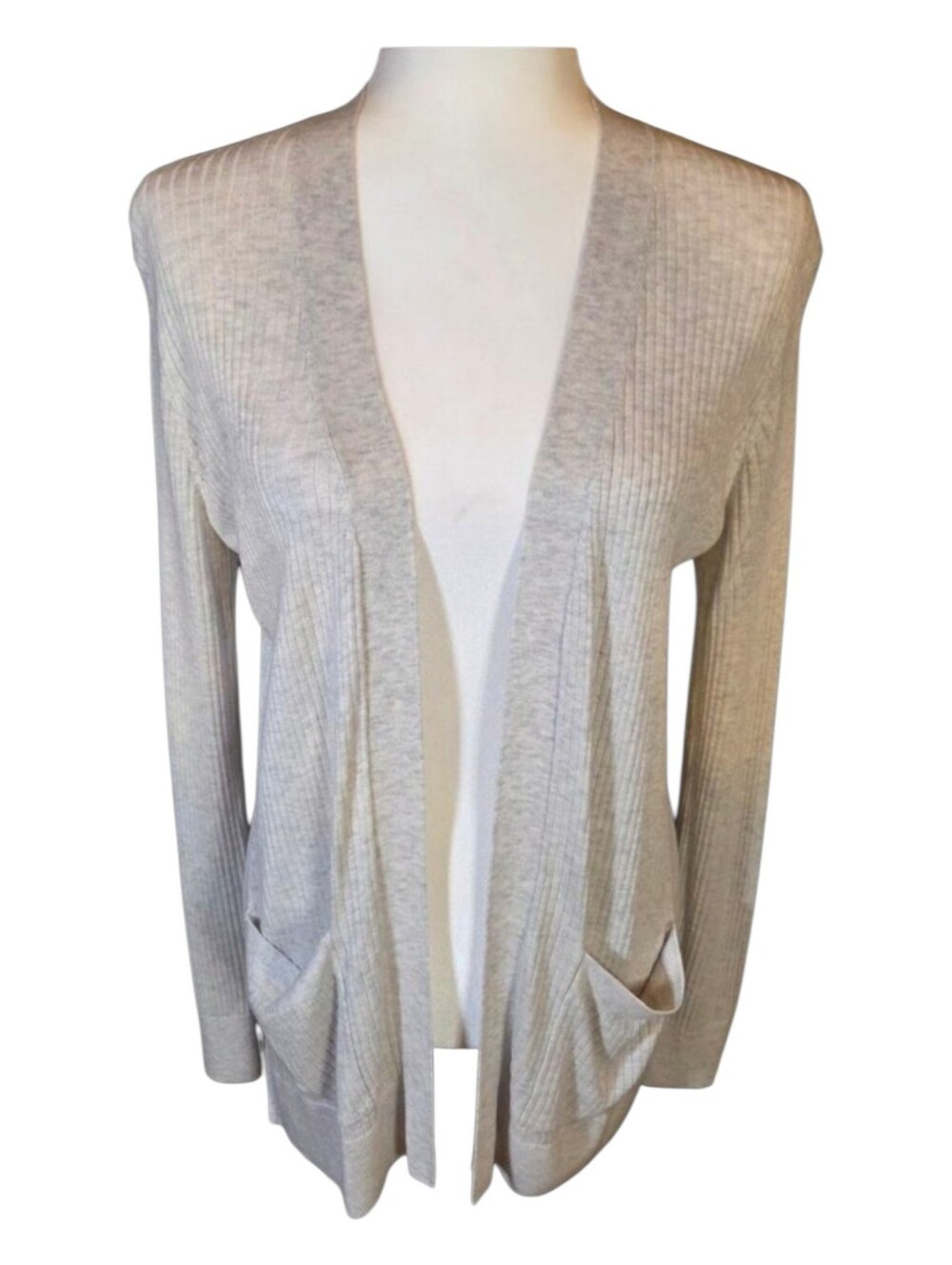 Matty M NWOT Heather Pearl Gray Ribbed Open Front Summer Cardian Sweater Size L